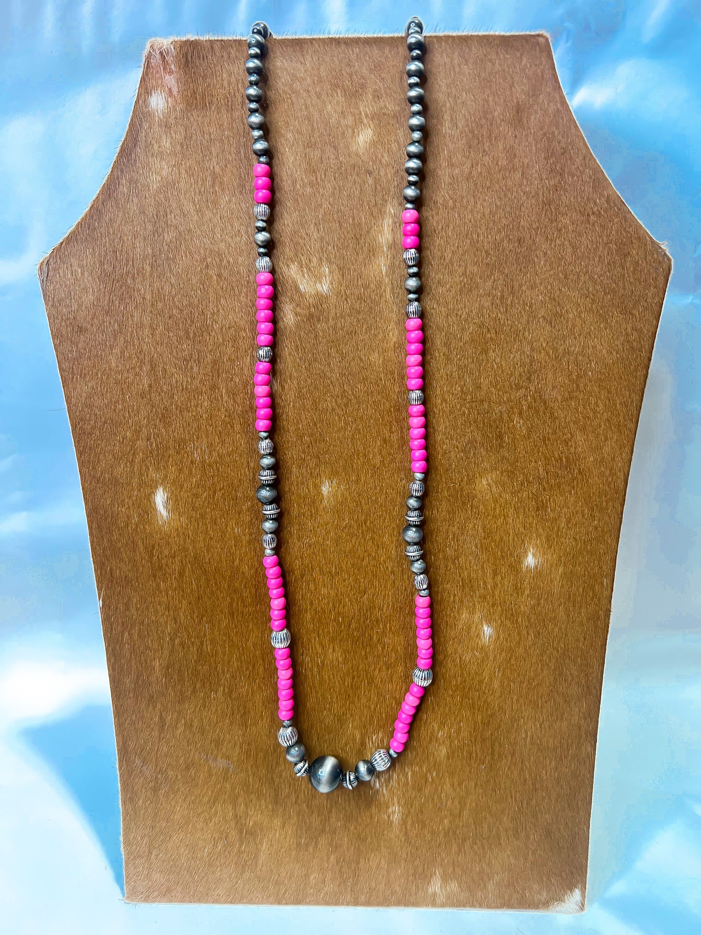 Titanium Pearl + Pink Beaded Long Necklace