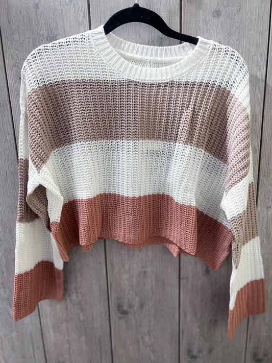 Pink Stripe Knit Cropped Sweater