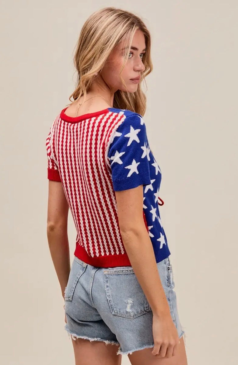 Stars & Stripes Tie Front Top