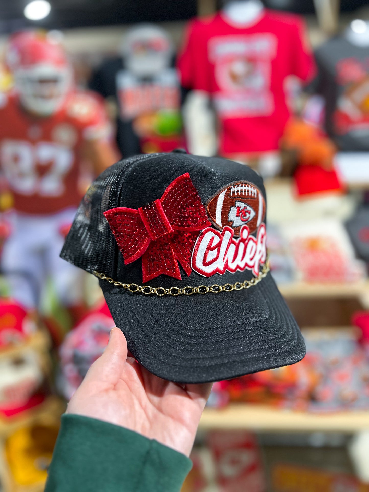Black Chiefs 3D Sequin Bow Trucker Hat