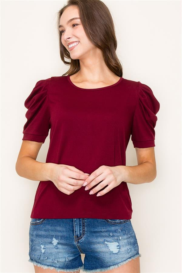 Burgundy Puff Sleeve Top