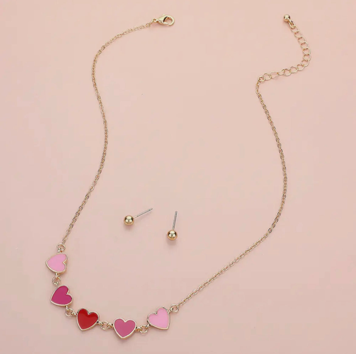 Pink + Red Enamel Heart Necklace