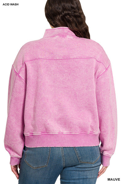 Mauve Acid Wash Quarter Zip Pullover