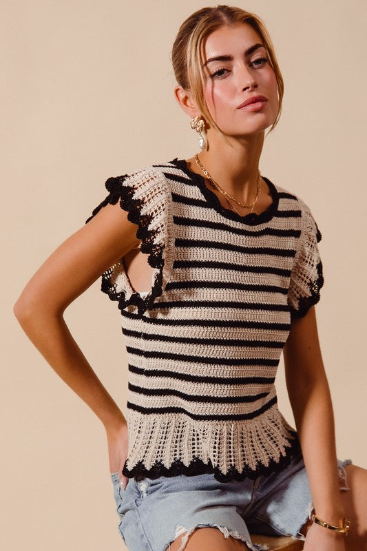 Sweet Caroline Crochet Stripe Top