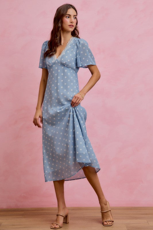 Bluebell Lace Polka Dot Midi Dress