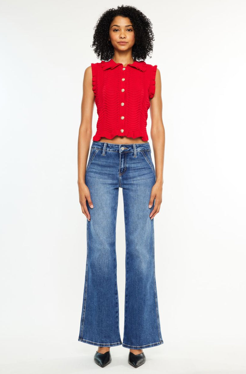 KanCan Rita Mid Rise Petite Wide Leg Jeans