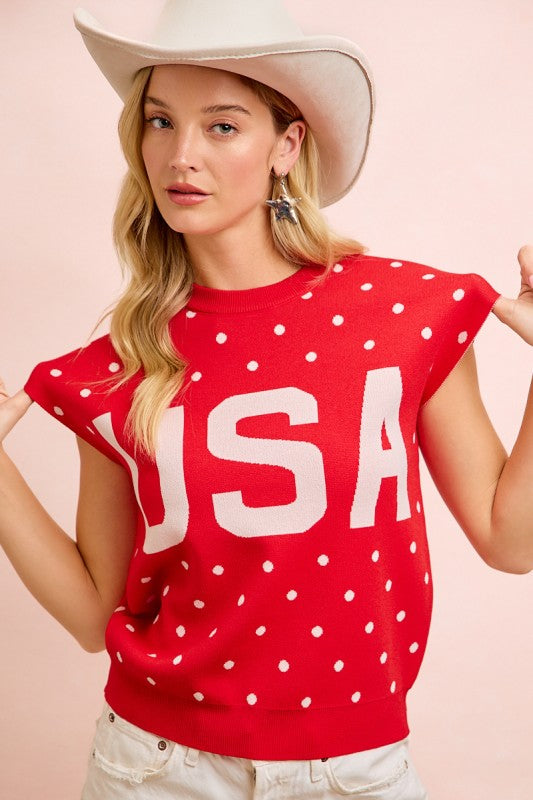 Red USA Polka Dot Top