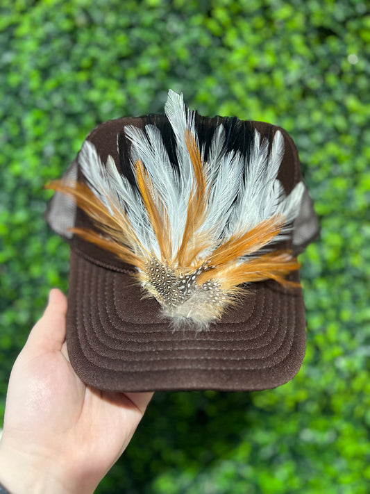 Brown Feather Trucker Hat