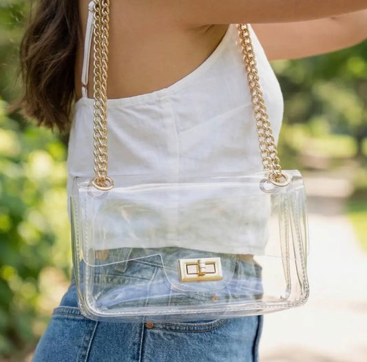 Gold Chain Clear Turn Lock Handbag