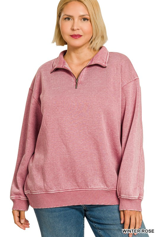 Winter Rose Acid Wash 1/4 Zip Pullover
