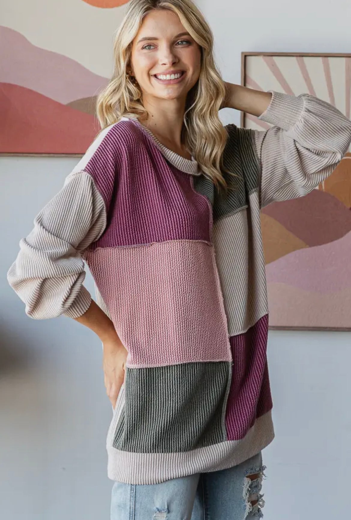 Rose Dawn + Olive Color Block Top