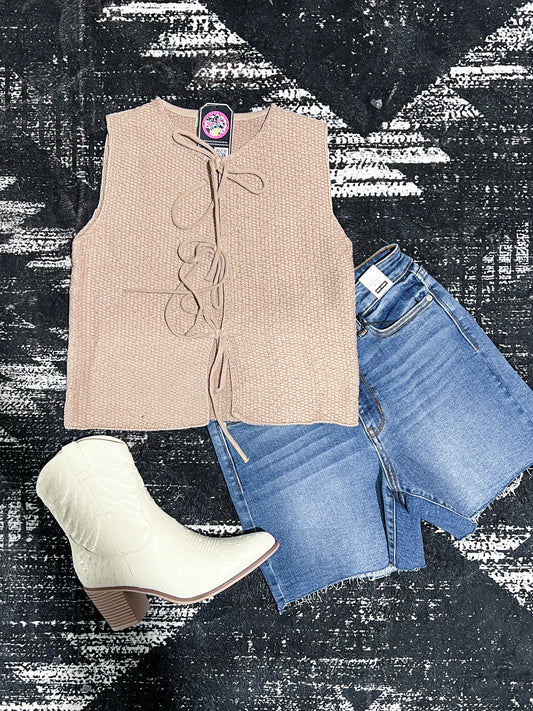 Ash Mocha Tie Front Vest