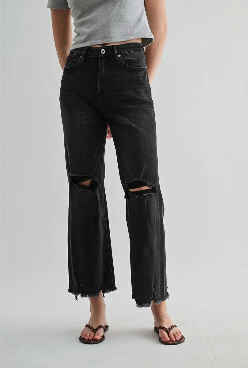 Taylor Black Super High Distressed Frayed Hem Jeans