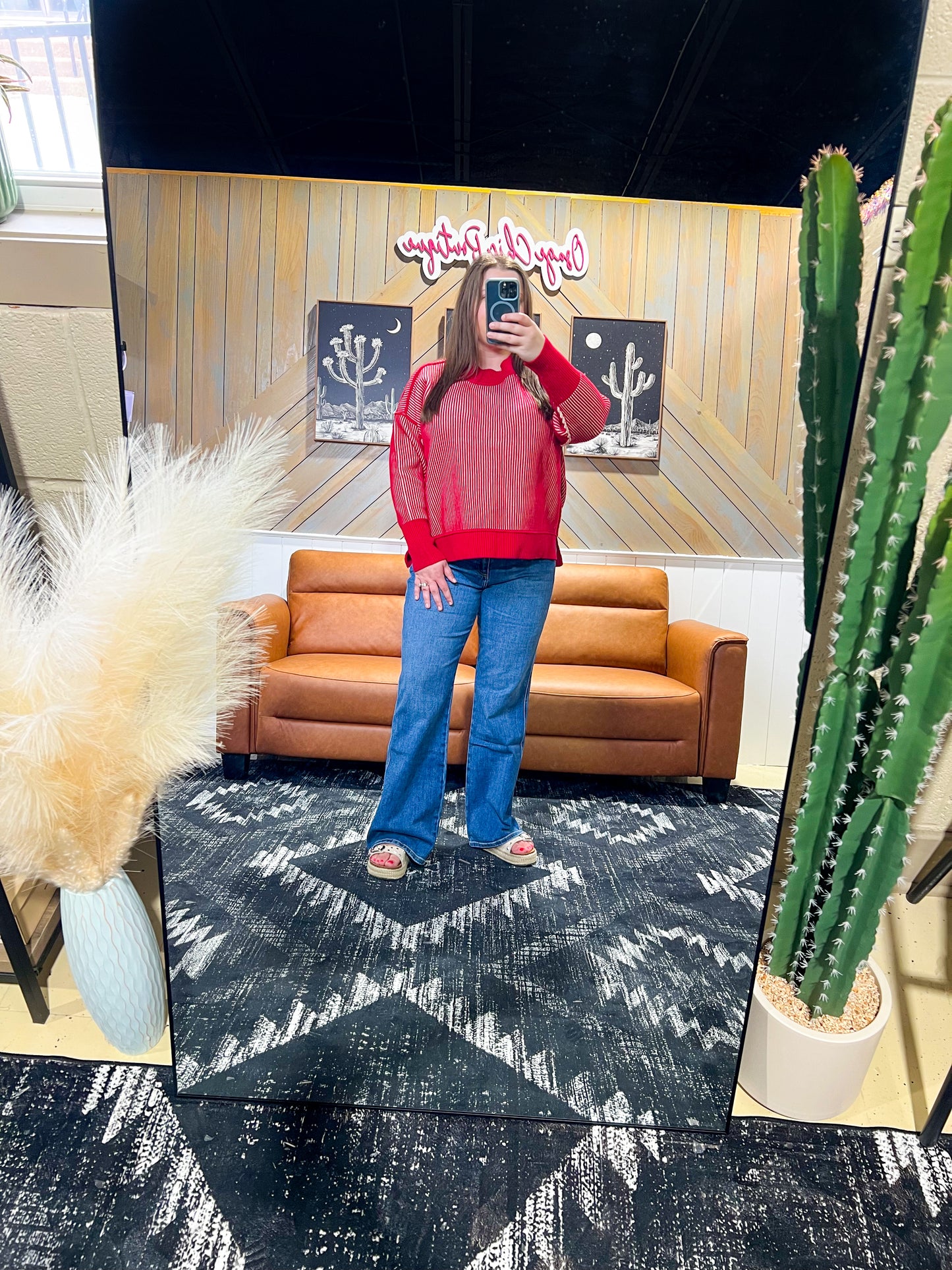 Dark Red Ribbed Two-Tone Sweater