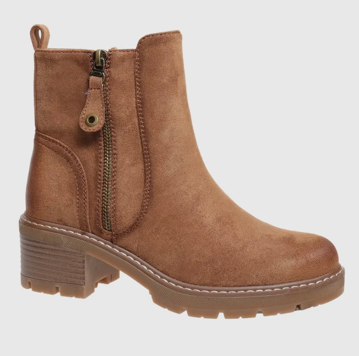 Everlee Tan Lug Sole Zip Boots