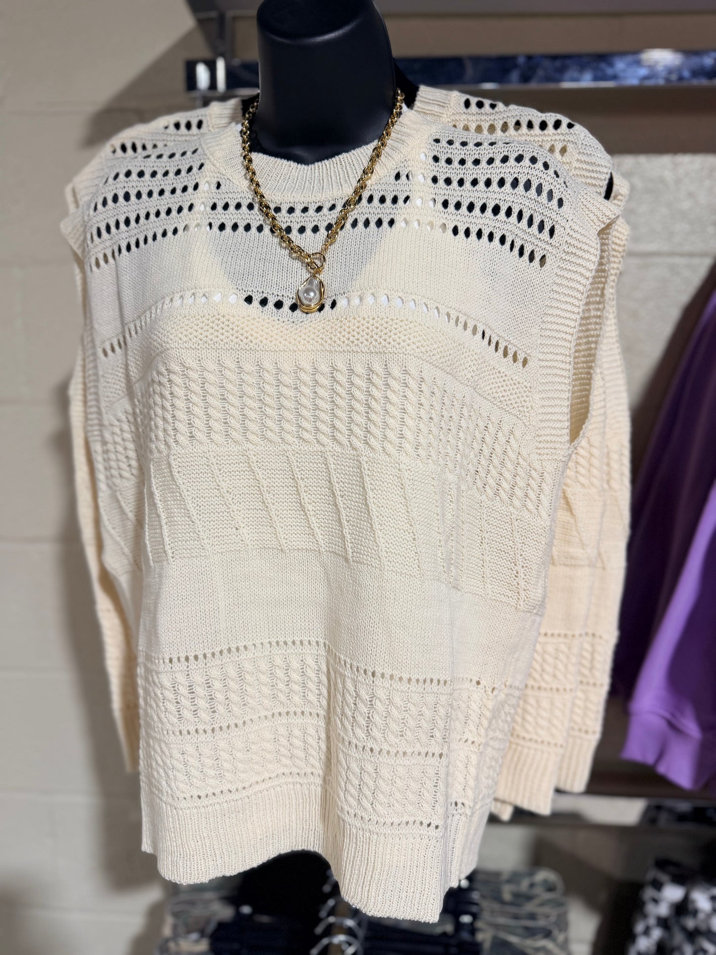 Cream Crochet Detail Short Sleeve Top