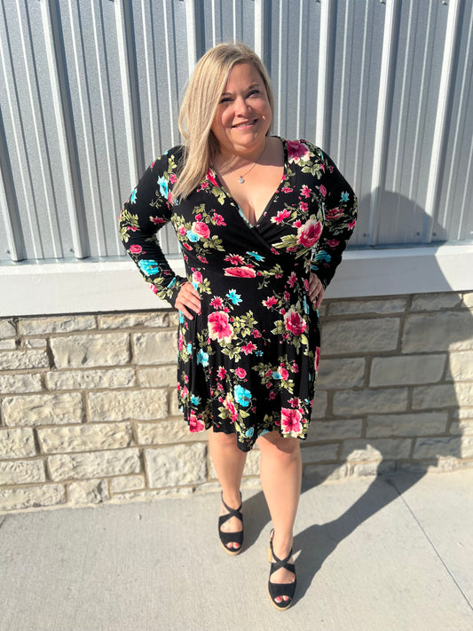 Black Floral Long Sleeve Dress