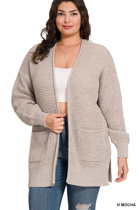 Heather Mocha Waffle Knit Cardigan
