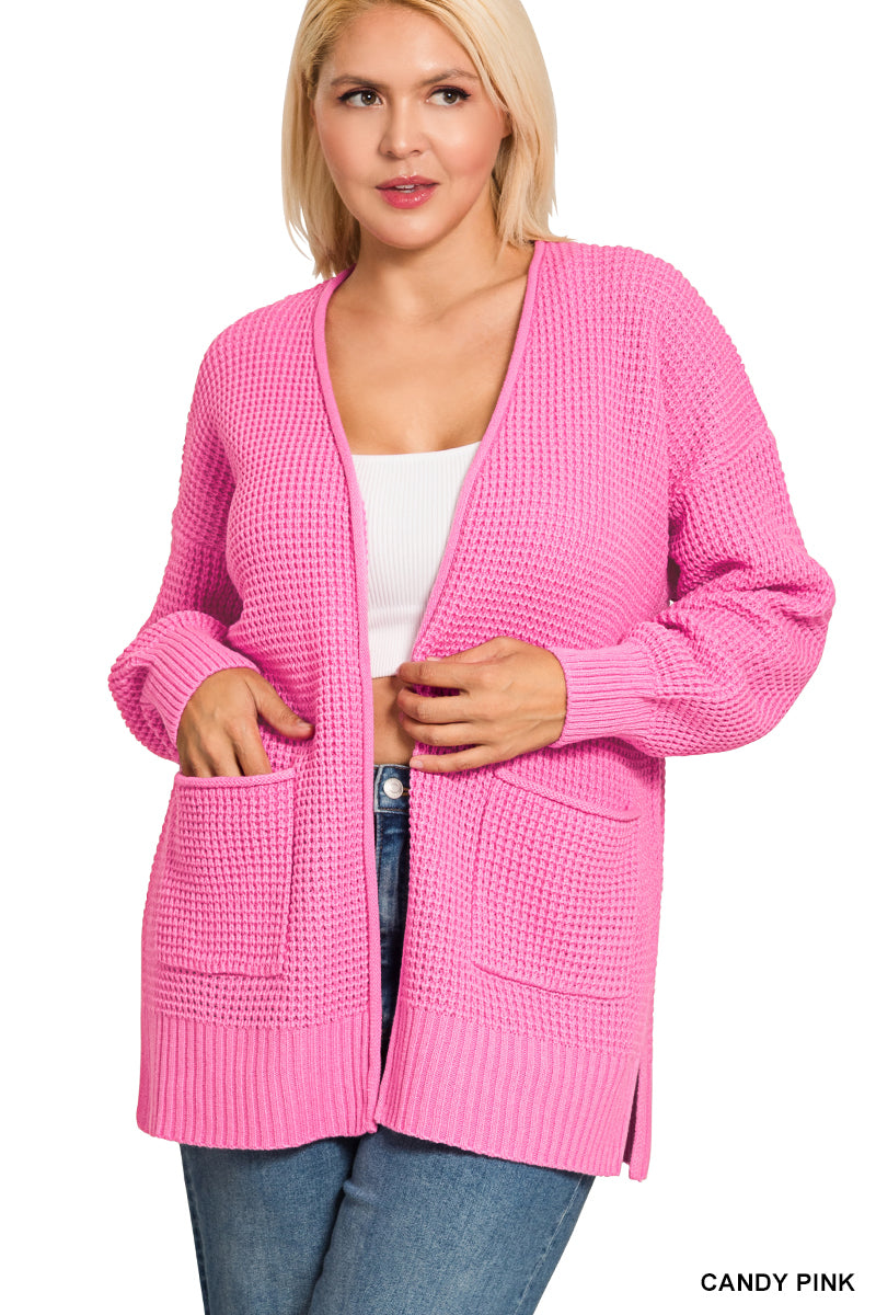 Candy Pink Waffle Knit Cardigan