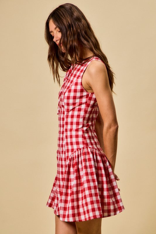 Red Gingham Fit & Flare Dress