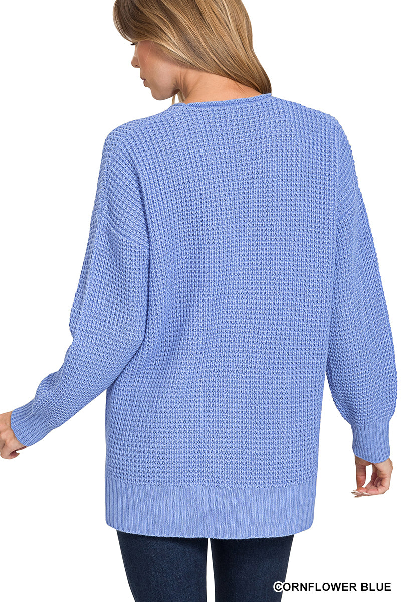 Cornflower Blue Waffle Knit Cardigan
