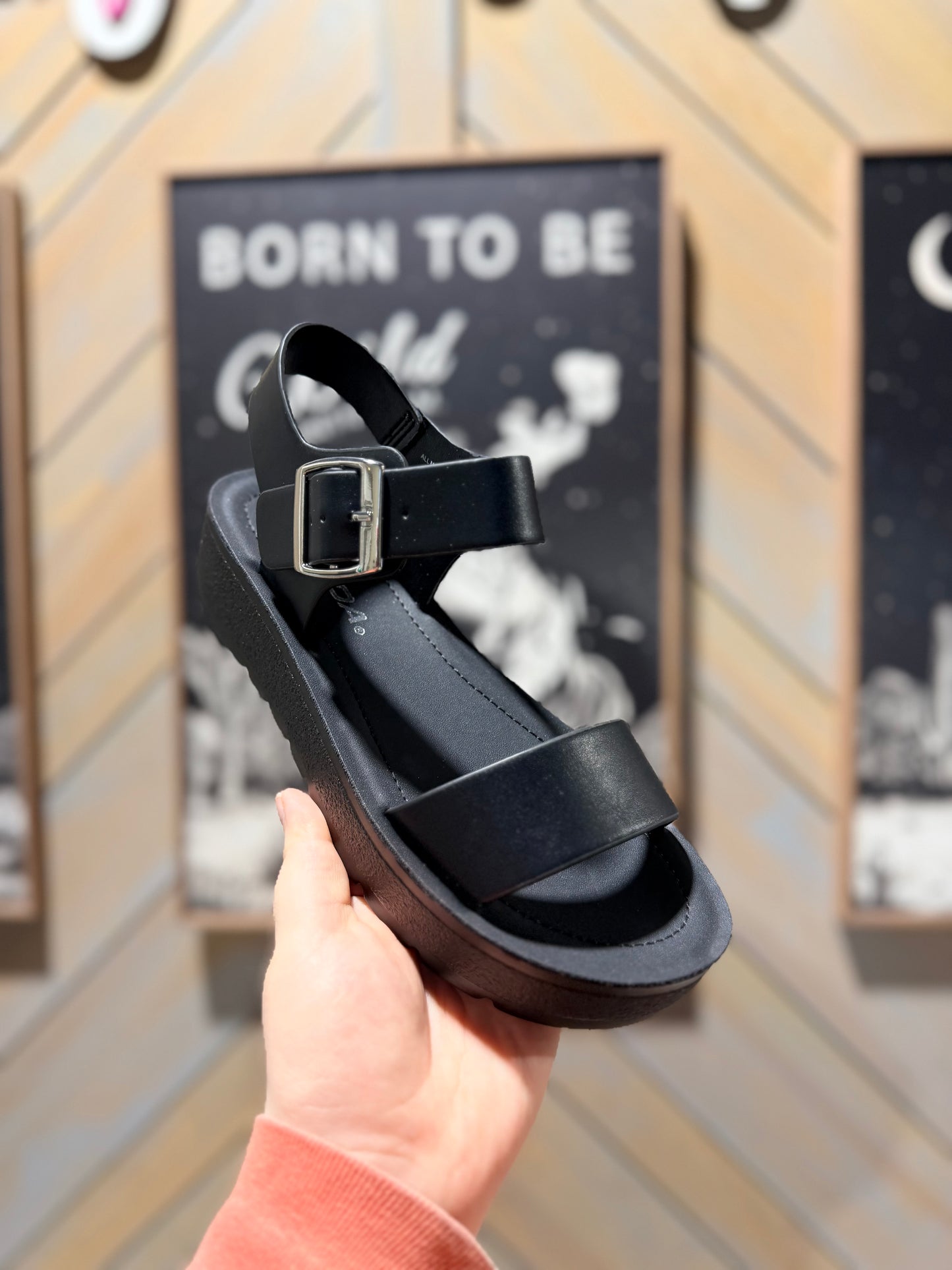 Black Delaney Buckle Platform Sandals