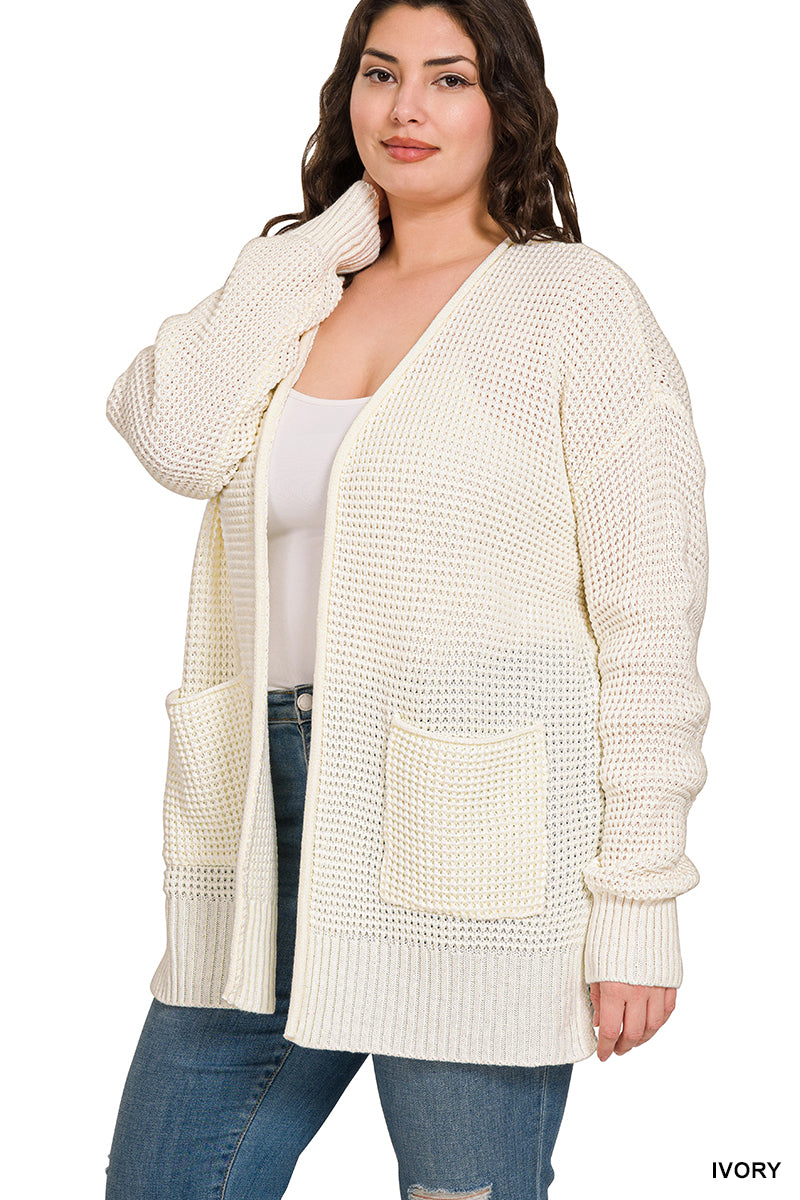 Ivory Waffle Knit Cardigan