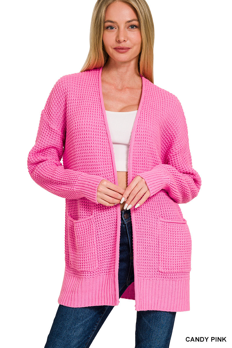 Candy Pink Waffle Knit Cardigan