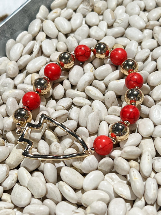 Gold + Red Beaded Arrowhead Stretch Bracelet