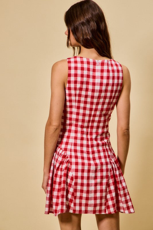 Red Gingham Fit & Flare Dress