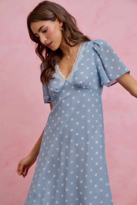 Bluebell Lace Polka Dot Midi Dress