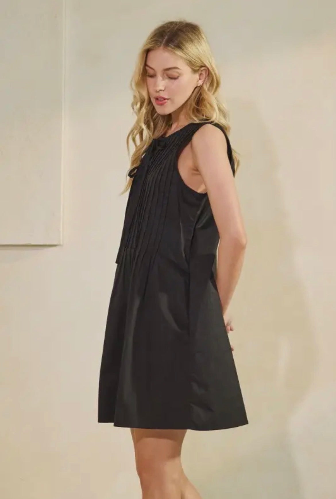Black Pleated Bodice Dress