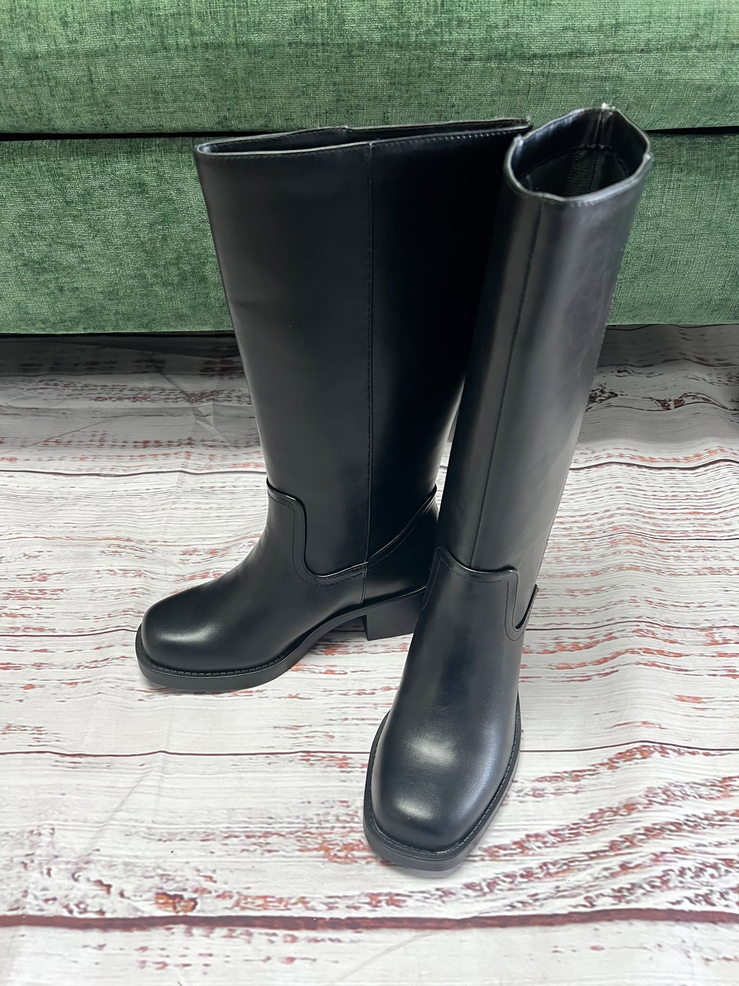 Belvin Black Tall Faux Leather Boots