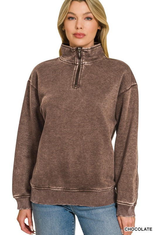 Chocolate Acid Wash 1/4 Zip Pullover