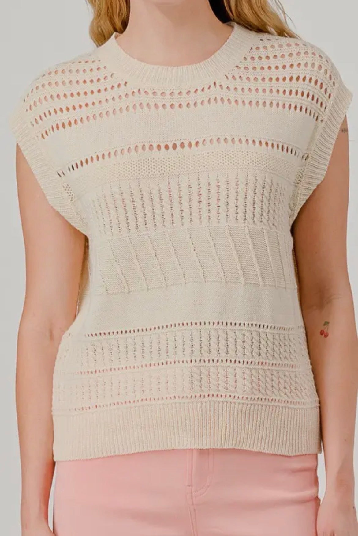 Cream Crochet Detail Short Sleeve Top