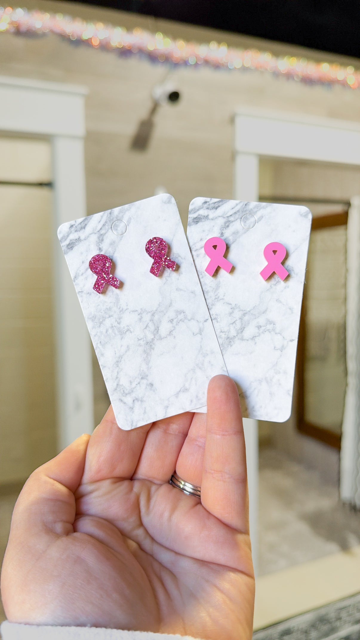 Pink Ribbon Stud Earrings