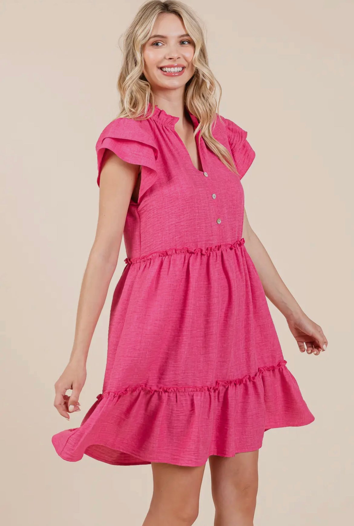 Fuchsia Tiered Babydoll Dress