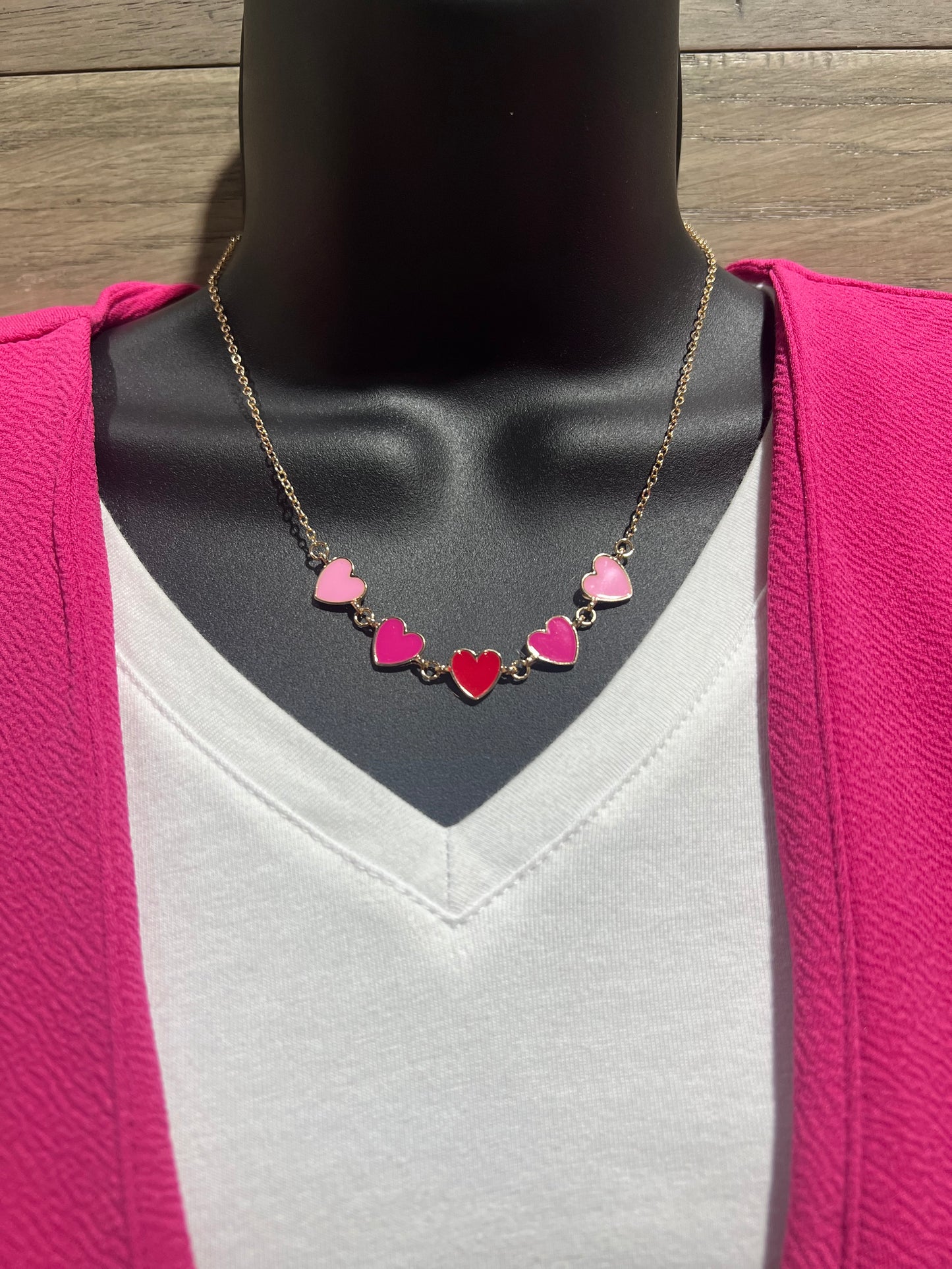 Pink + Red Enamel Heart Necklace