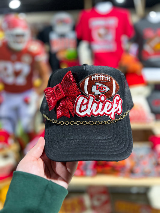 Black Chiefs 3D Sequin Bow Trucker Hat