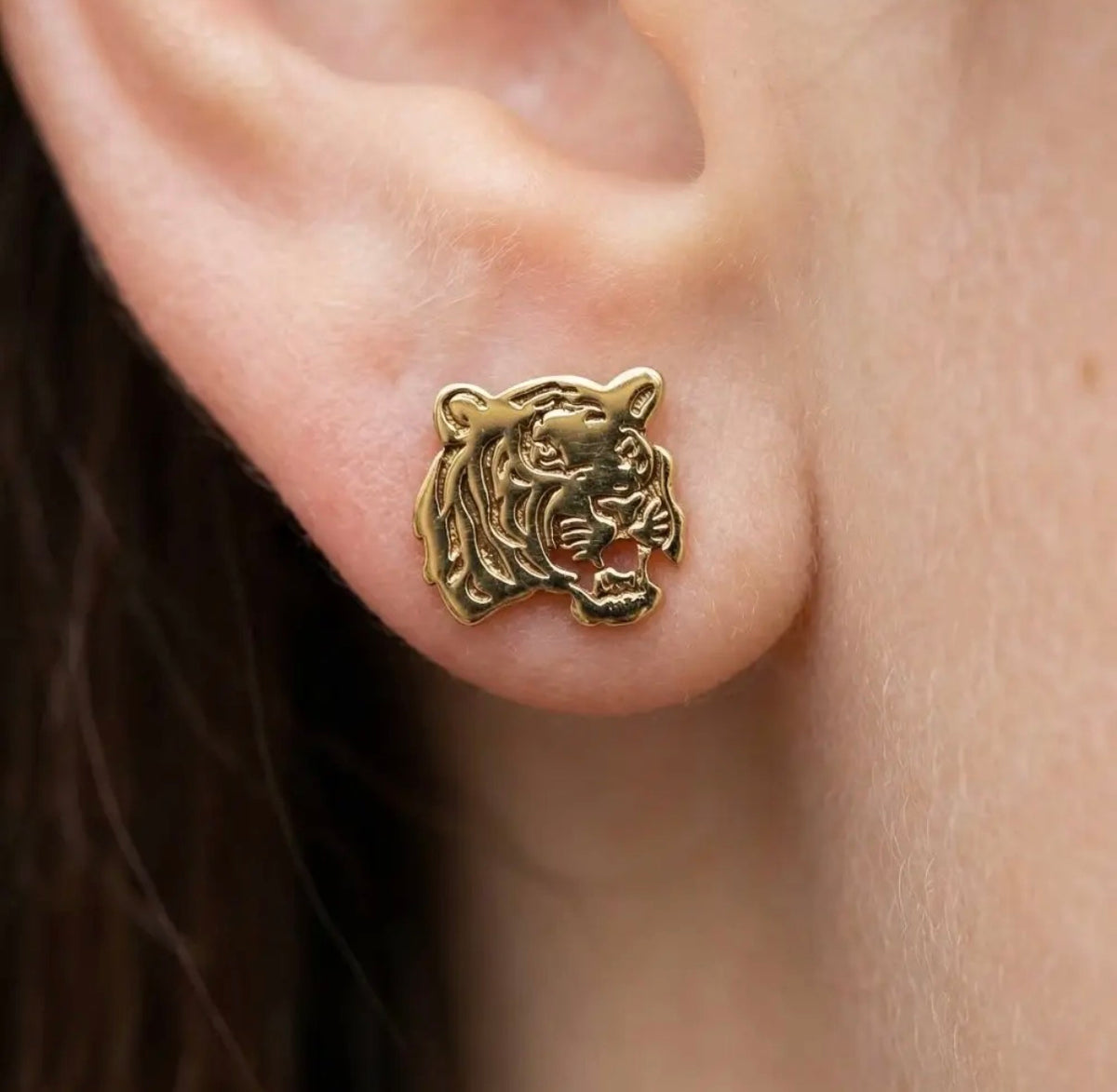 Gold Tiger Stud Earrings