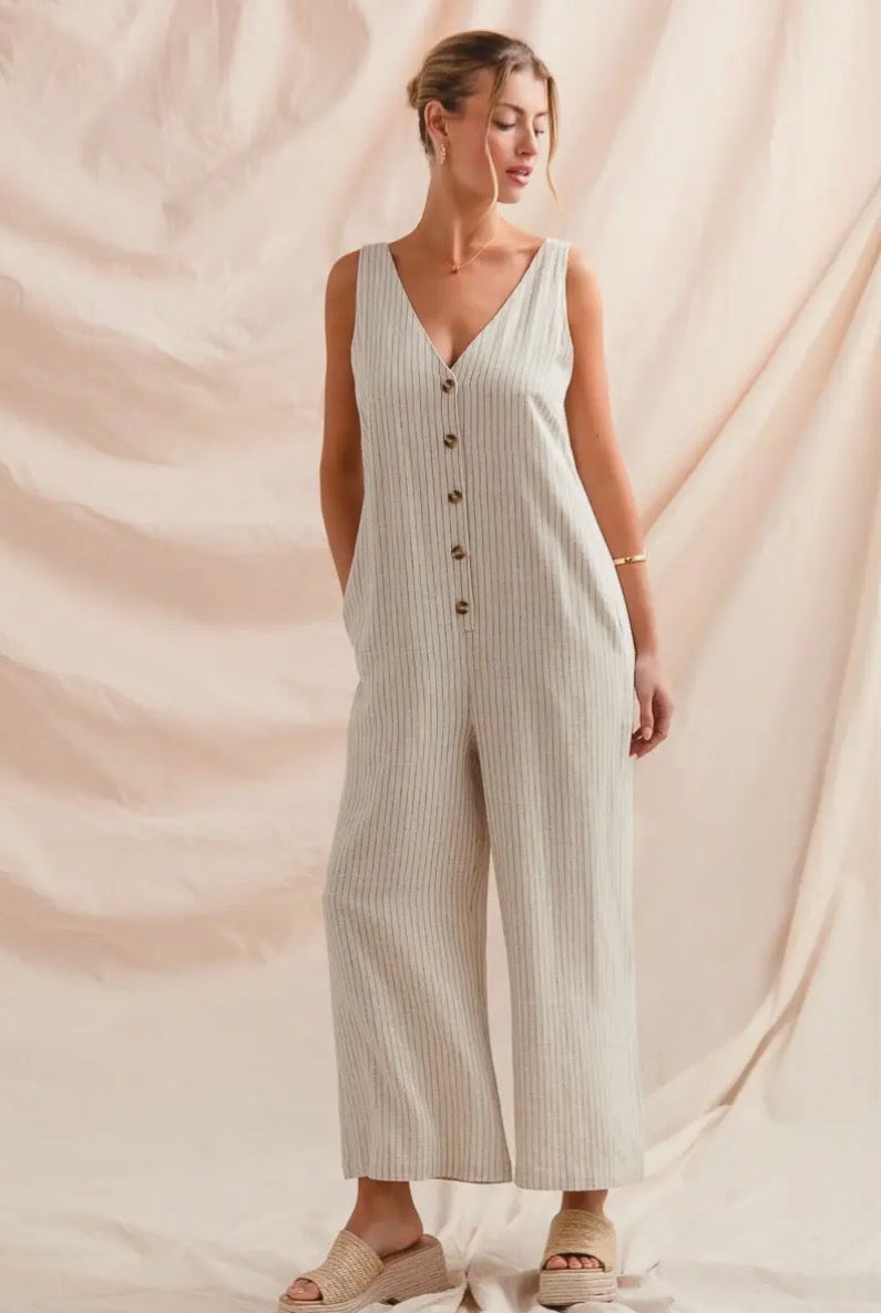 Oatmeal Stripe Linen Jumpsuit