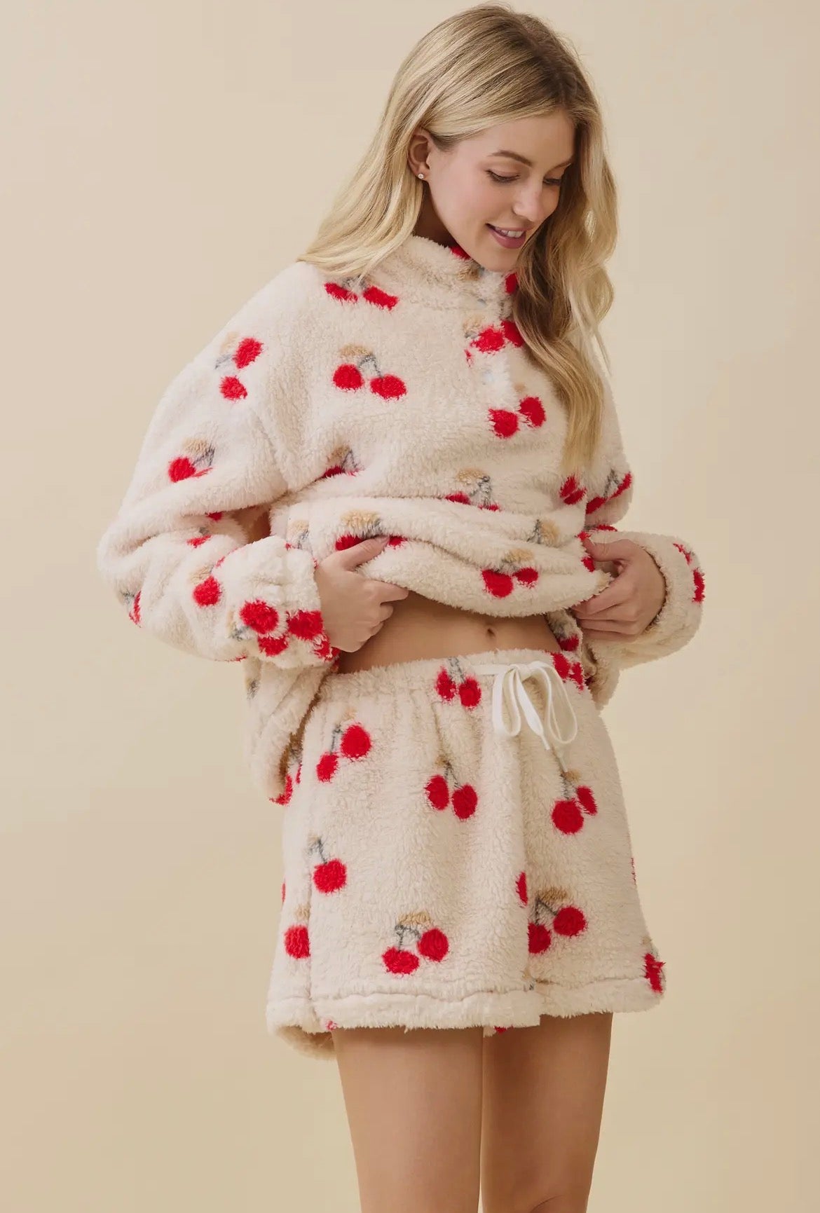 Cherry Plush Pullover & Shorts Set