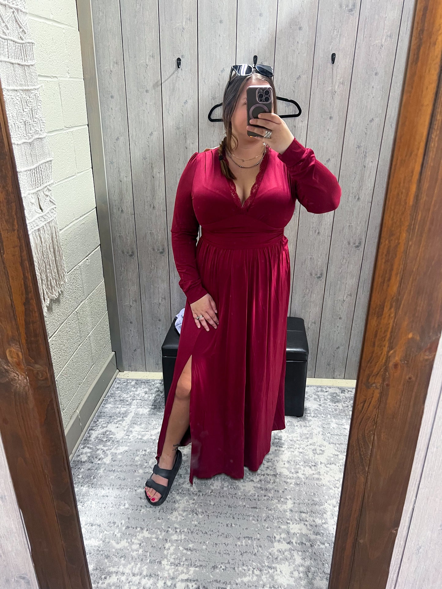 Wine Lace V-Neck Dress