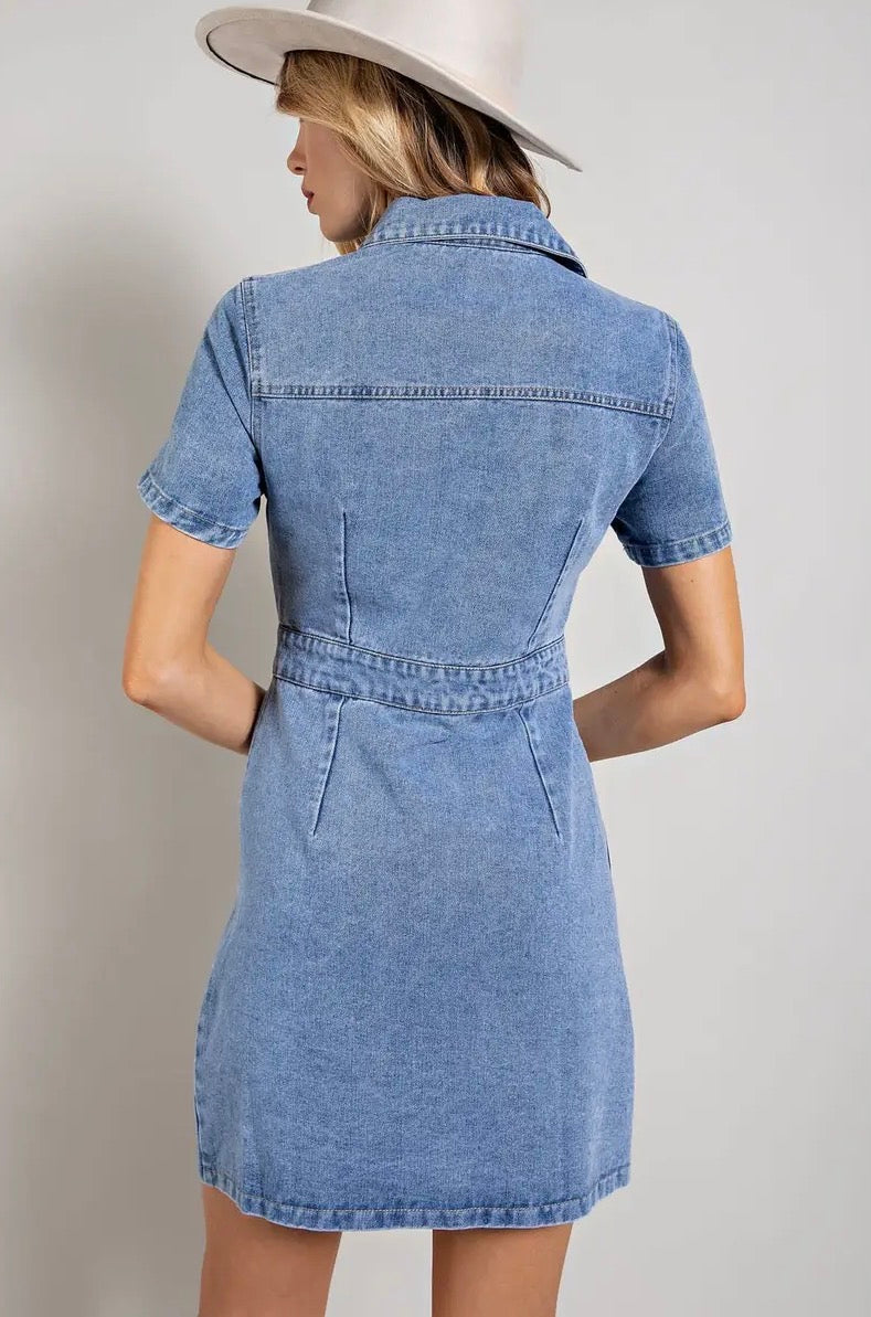 Denim Flap Pocket Button Dress