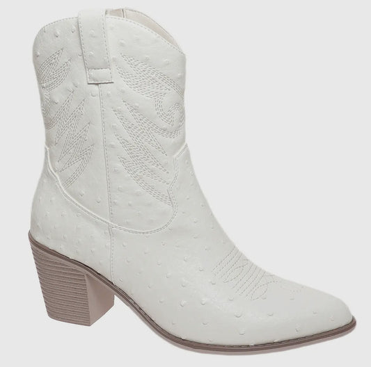 Megan Ivory Faux Ostrich Short Boots