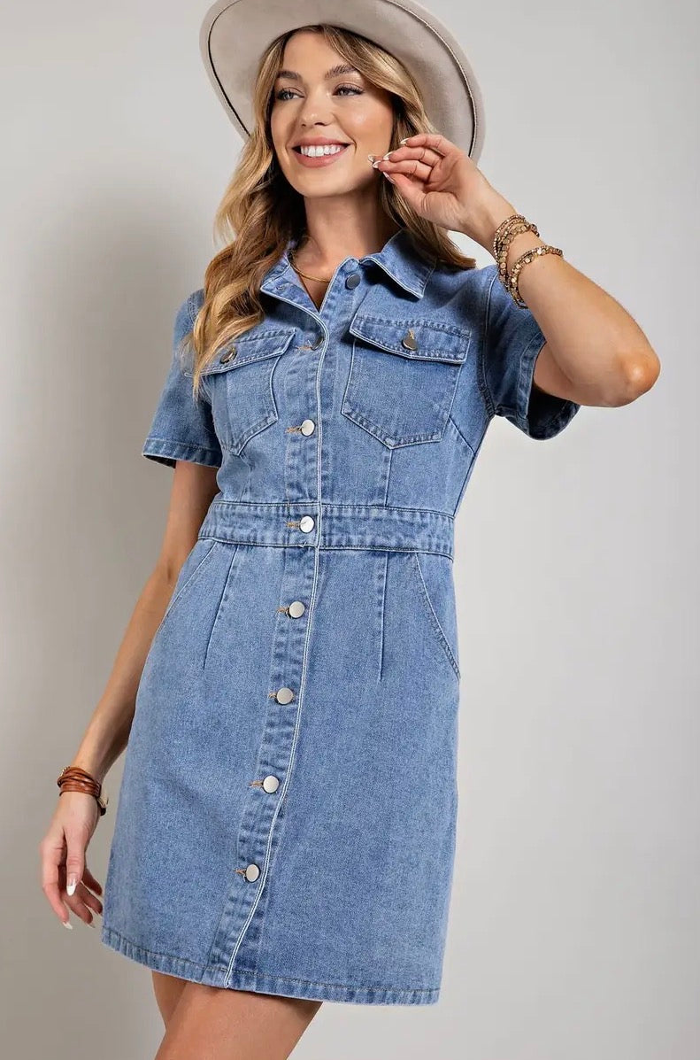 Denim Flap Pocket Button Dress