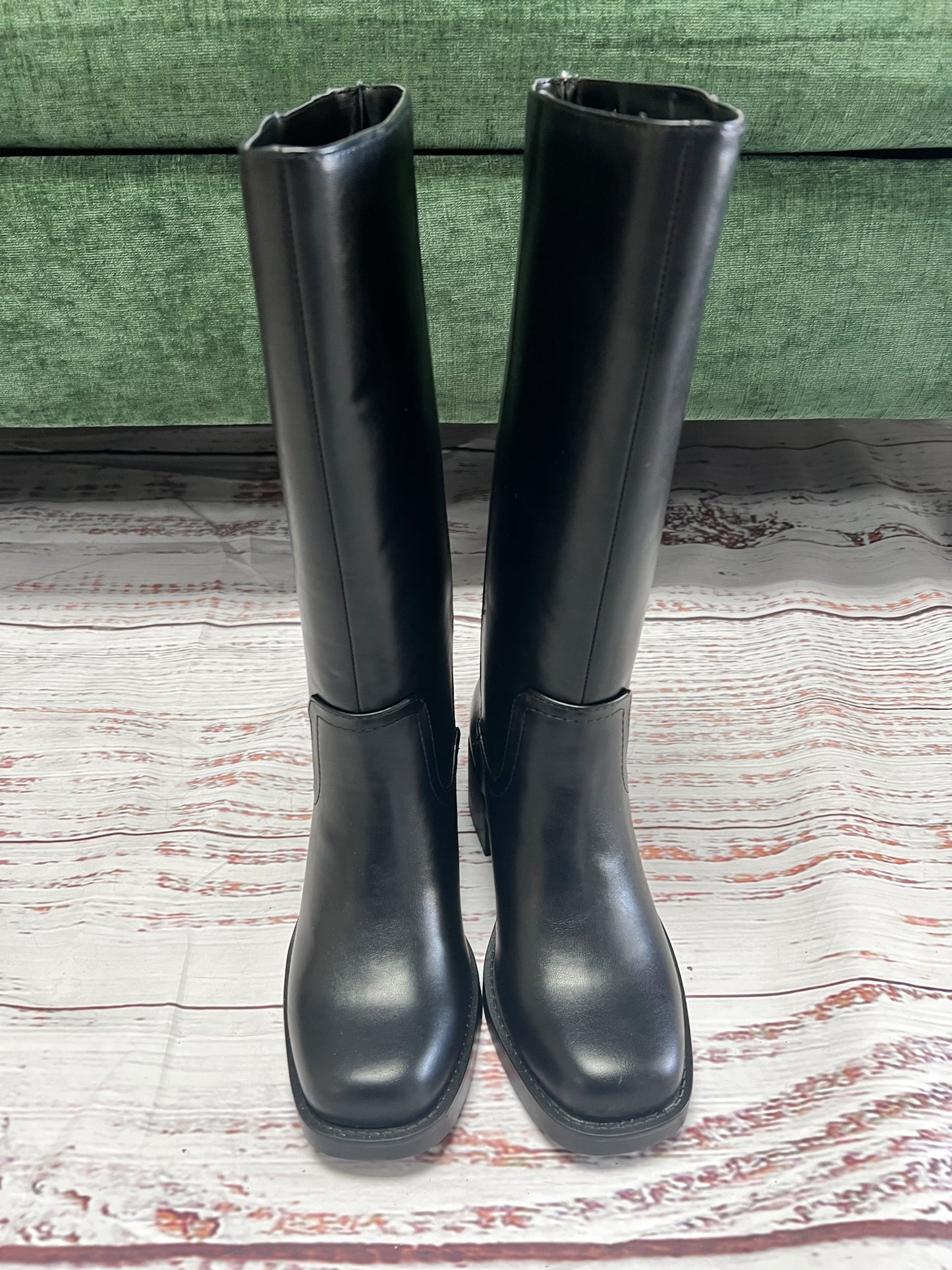 Belvin Black Tall Faux Leather Boots