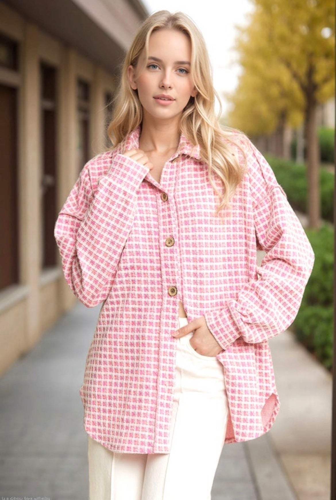 Pink Plaid Lightweight Shacket