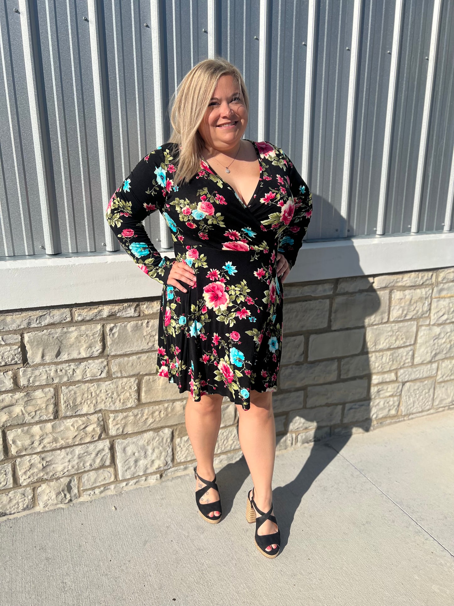 Black Floral Long Sleeve Dress