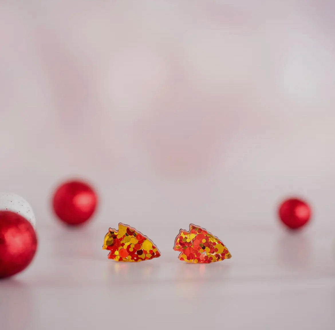 Red + Gold Confetti Arrowhead Stud Earrings